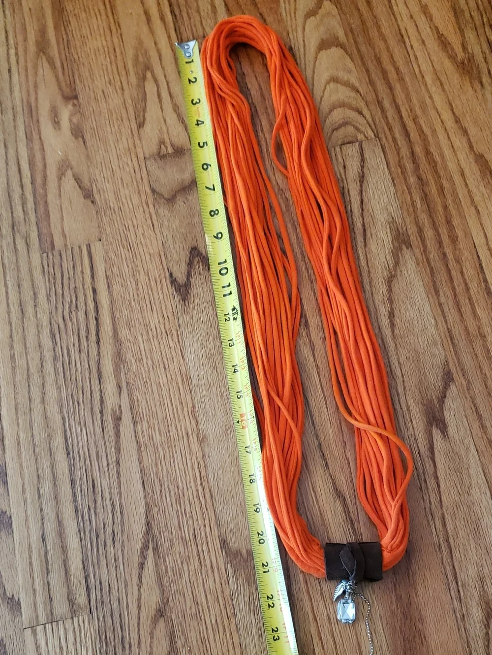 Orange Multi-strand Shred Circle Scarf W/ Brown Knot & Charms -OS